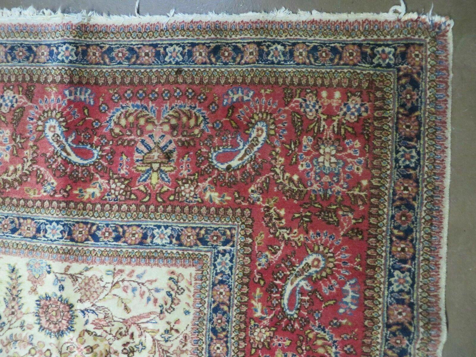 Persian Tabriz Rug 8x10, Bird Motifs Floral, Boteh Paisleys, Cream and Red, Handmade Wool Carpet