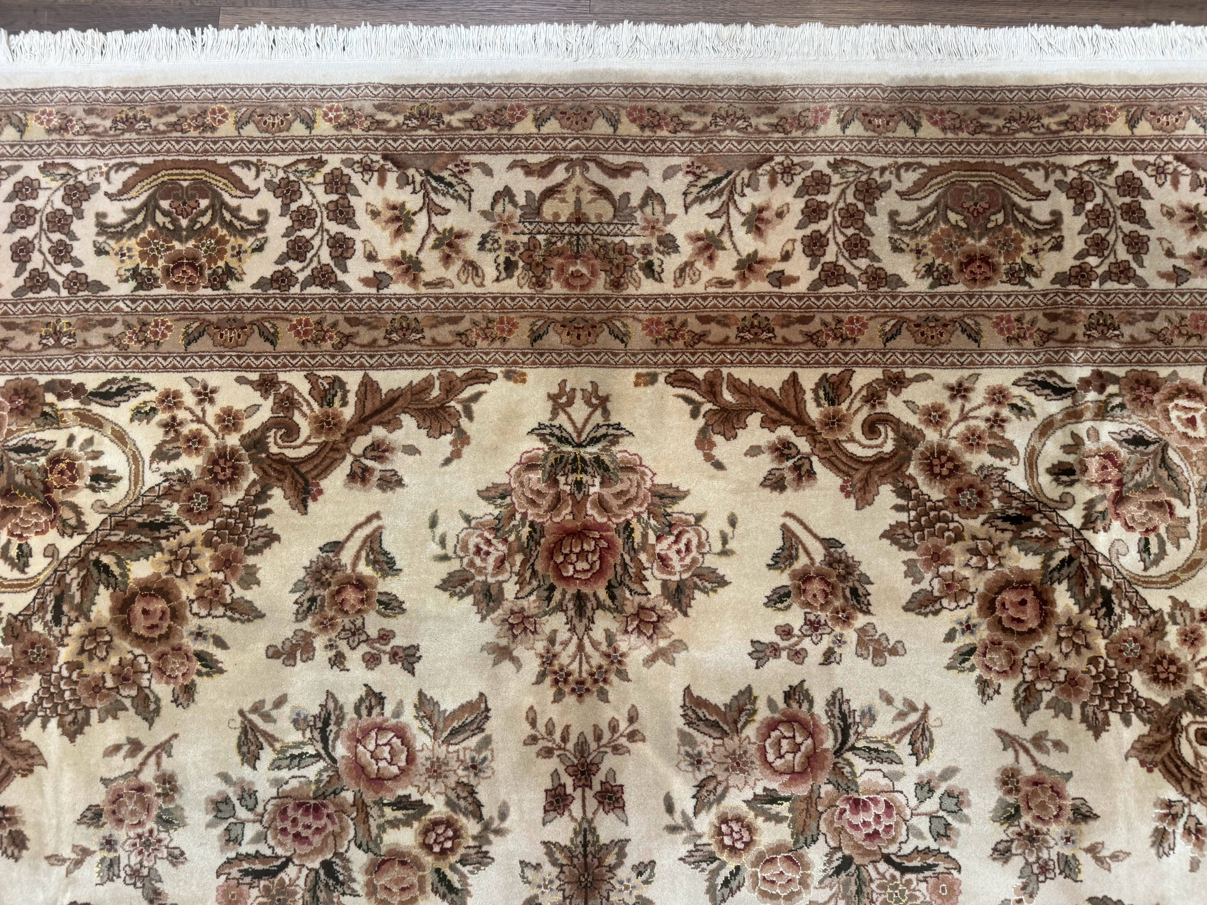Sino Persian Rug 8x10, Floral, Elegant, Fine 225 KPSI, Beige, Wool & Silk