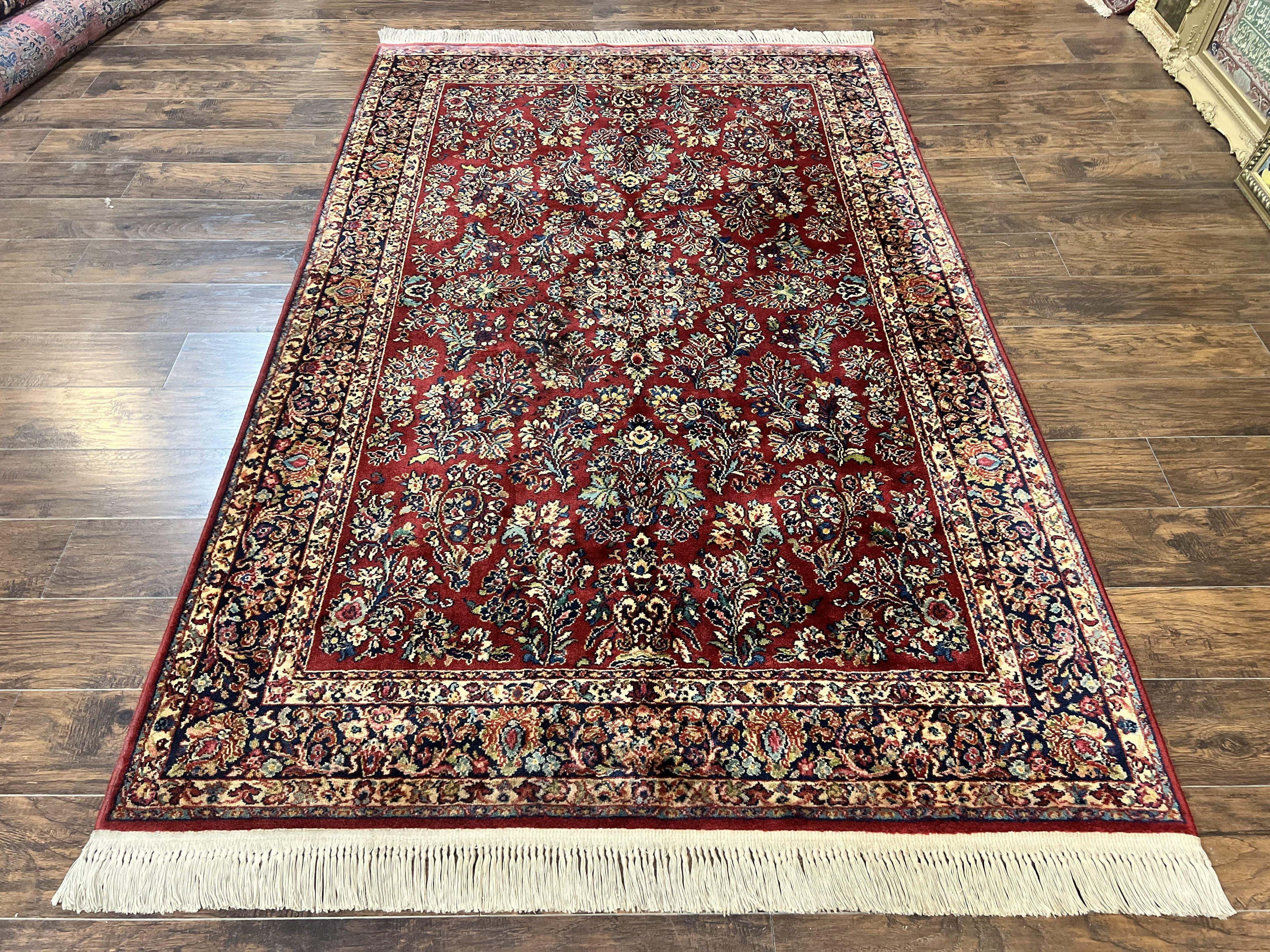 Karastan Rug 5.9 x 9 Red Sarouk #785, Wool Original 700 Series, Vintage
