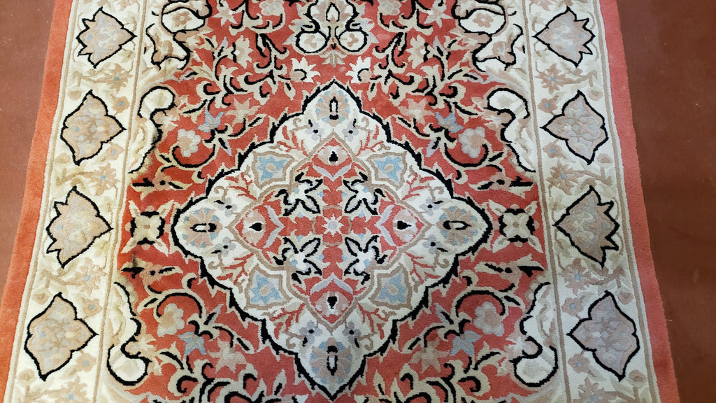 3x5 Red Chinese Plush Rug, Hand Knotted Soft Wool Carpet, Medallion Rug, Fine Vintage Rug, 120 Line, Small Area Rug