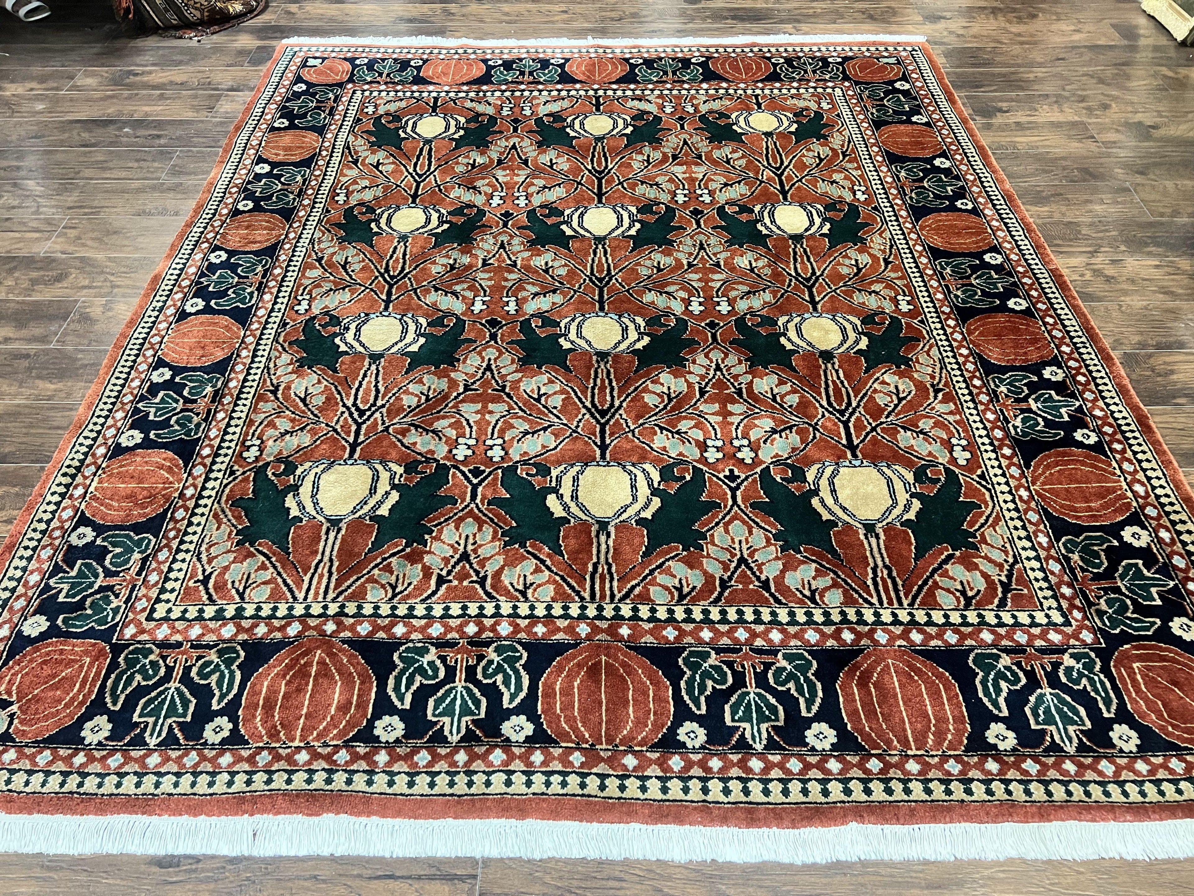 Indo Persian Bidjar Rug 8x10, Red and Black, Handmade Vintage Wool Carpet
