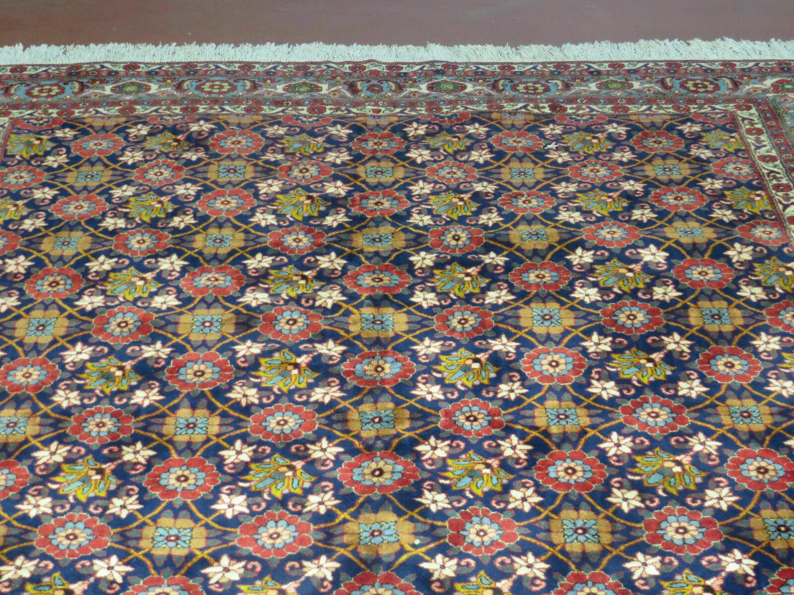 Navy Blue Antique Persian Rug 7x11, Veramin Mina Khani Repeated Allover Pattern, Vintage Authentic Hand Knotted Handmade Wool Room Sized Carpet