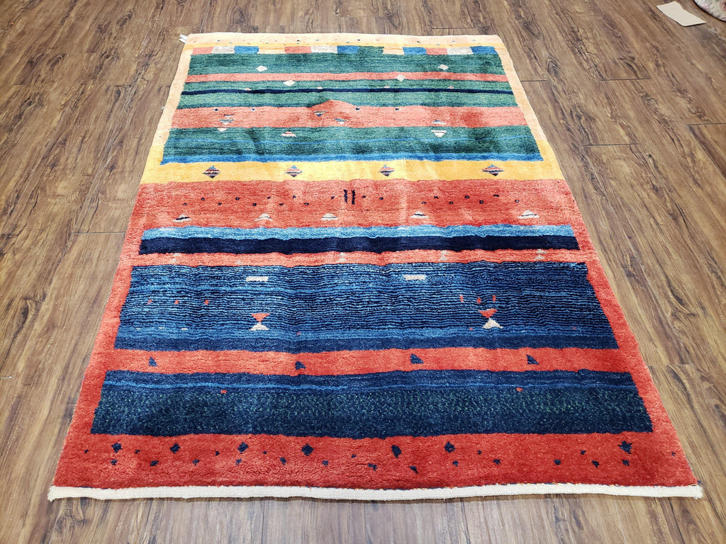 Colorful Persian Gabbeh Rug 4x6, Soft Pile, Colorful Rug, Handmade Hand Knotted Wool Carpet, Home Office Rug, Area Rug for Bedroom 4 x 6 ft