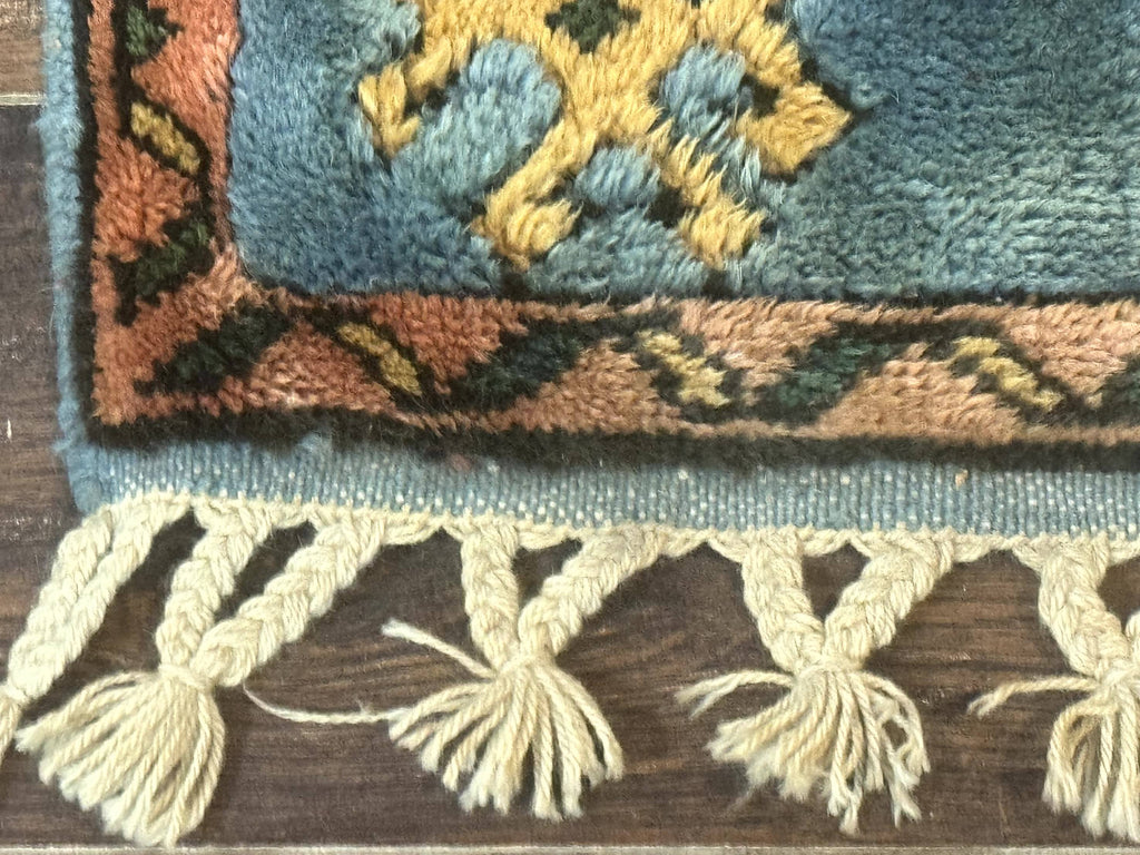 Turkish Kazak Runner Rug 3x11, Cream and Light Blue, Vintage
