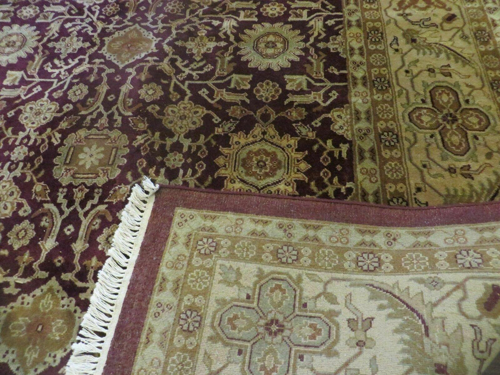 Indian Agra Rug 10x14 Vintage Handmade Larastan Wool Carpet Maroon Floral