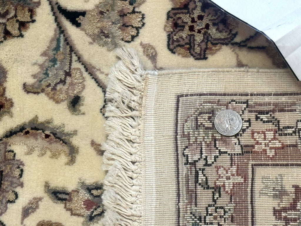 Sino Persian Rug 6x9, Floral Medallion, Ivory & Taupe, Wool with Silk Highlights, Fine 210 KPSI