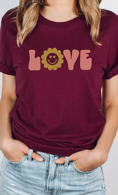 Love Sparkley Heart Eyes Flower Graphic Tee T-Shirt