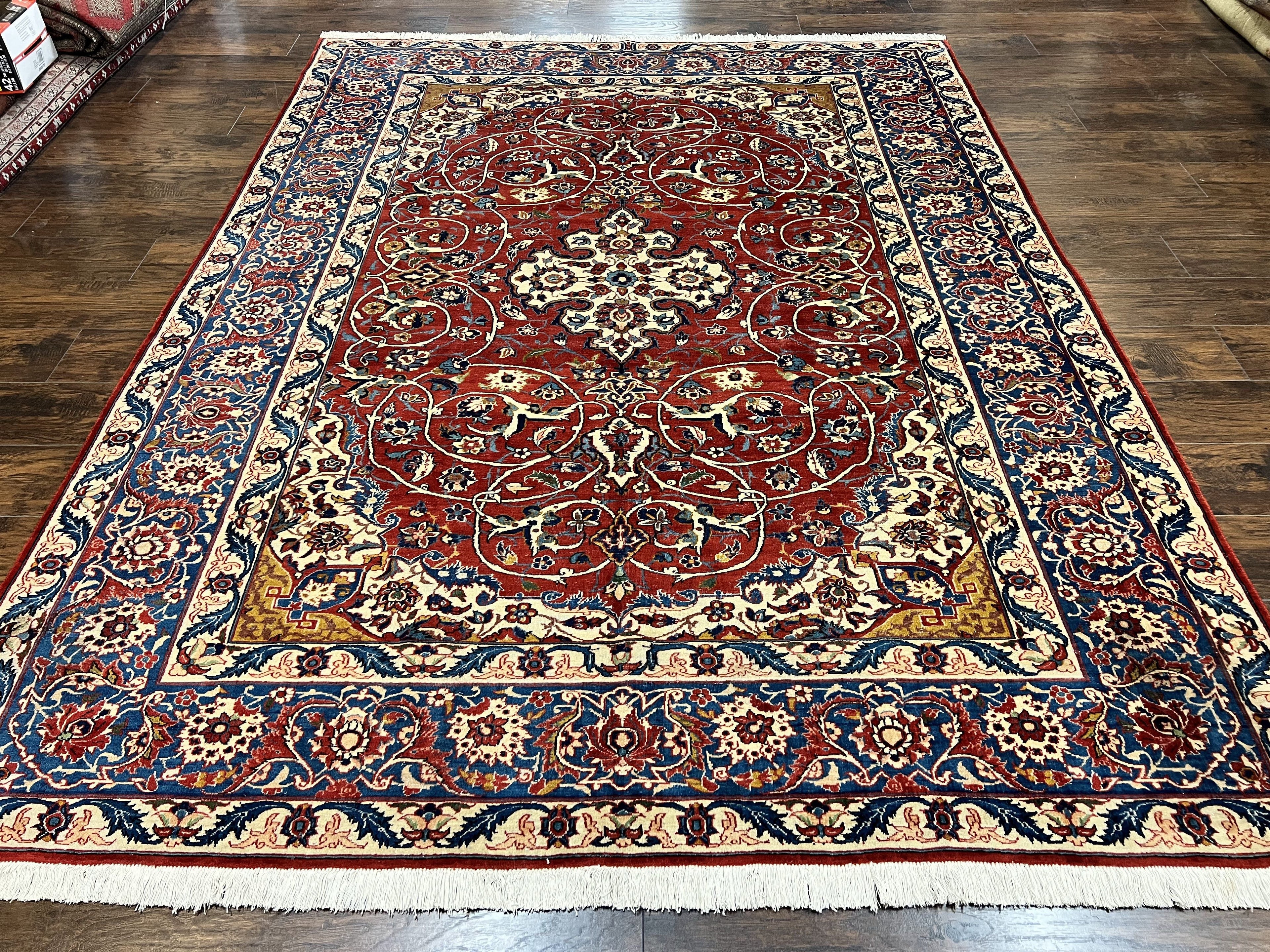 Red Persian Isfahan Rug 7x10 - Antique, Floral Medallion
