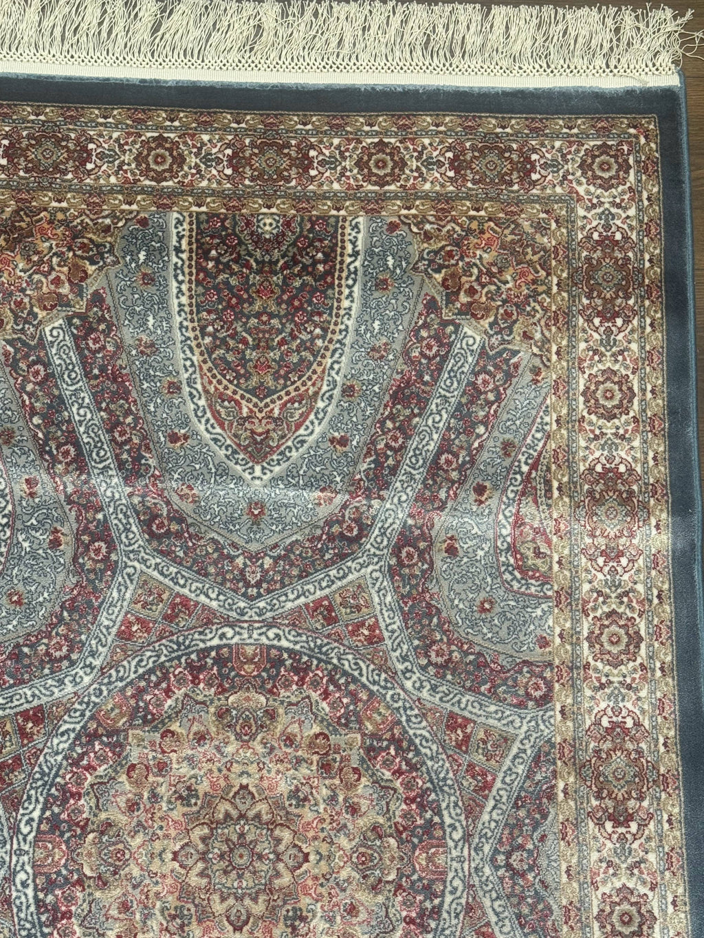 Turkish Silk Runner Rug 2.6 x 10, Light Blue Carpet, Bamboo Silk, New