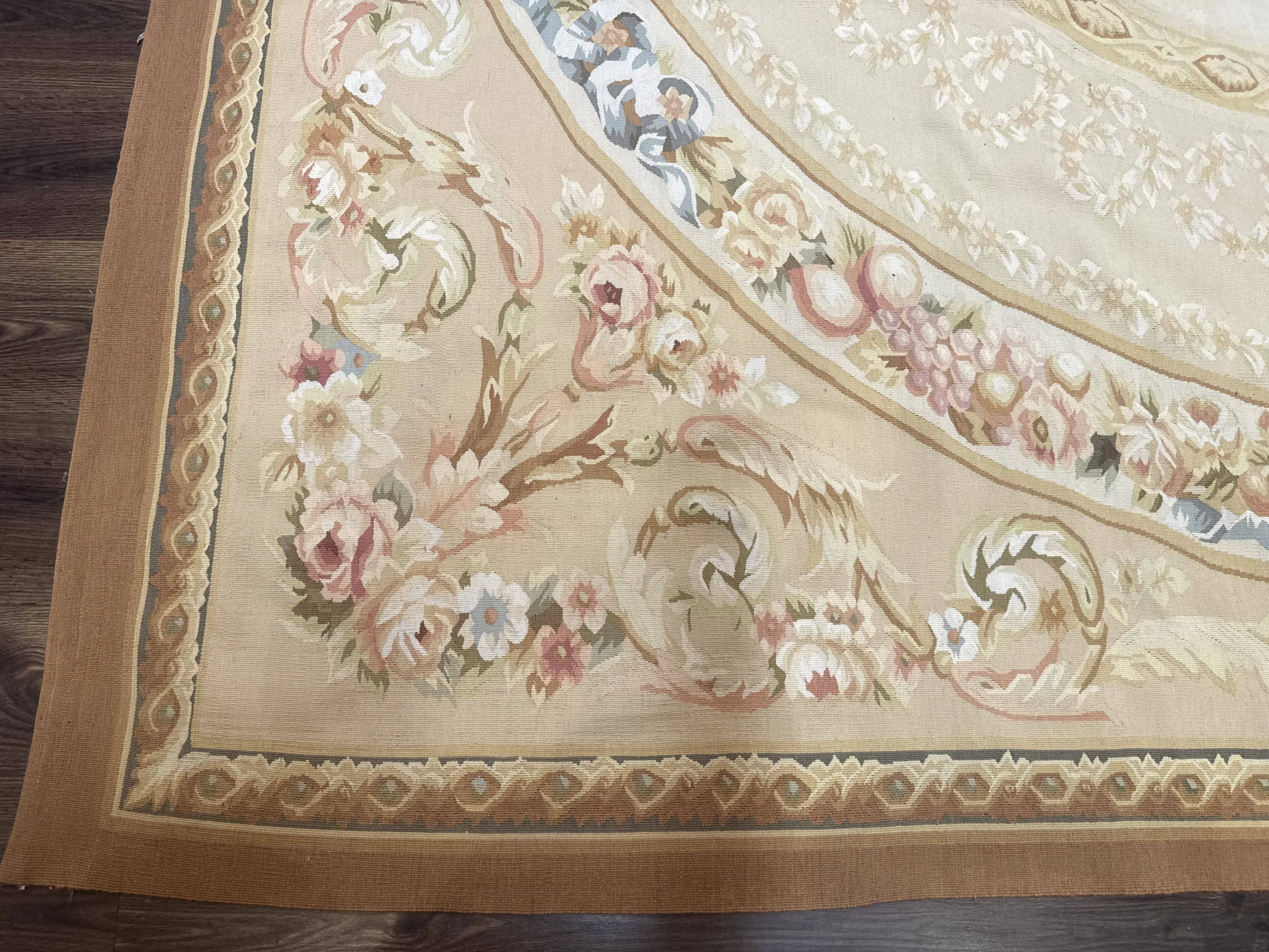 Aubusson Rug 9x12, French European Design, Floral, Elegant