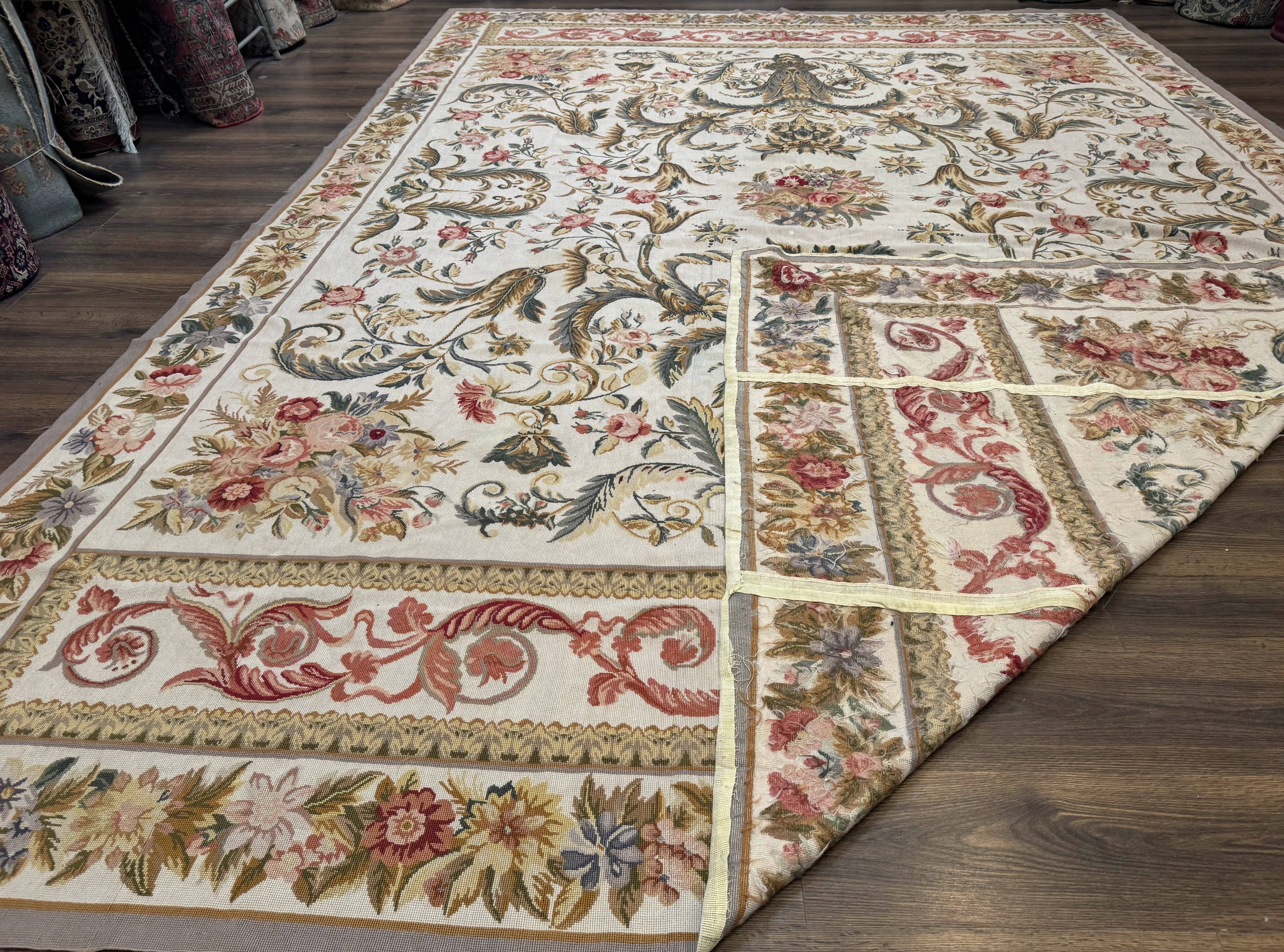 Aubusson Needlepoint Rug 10x14, Elegant European French Carpet, Vintage Carpet