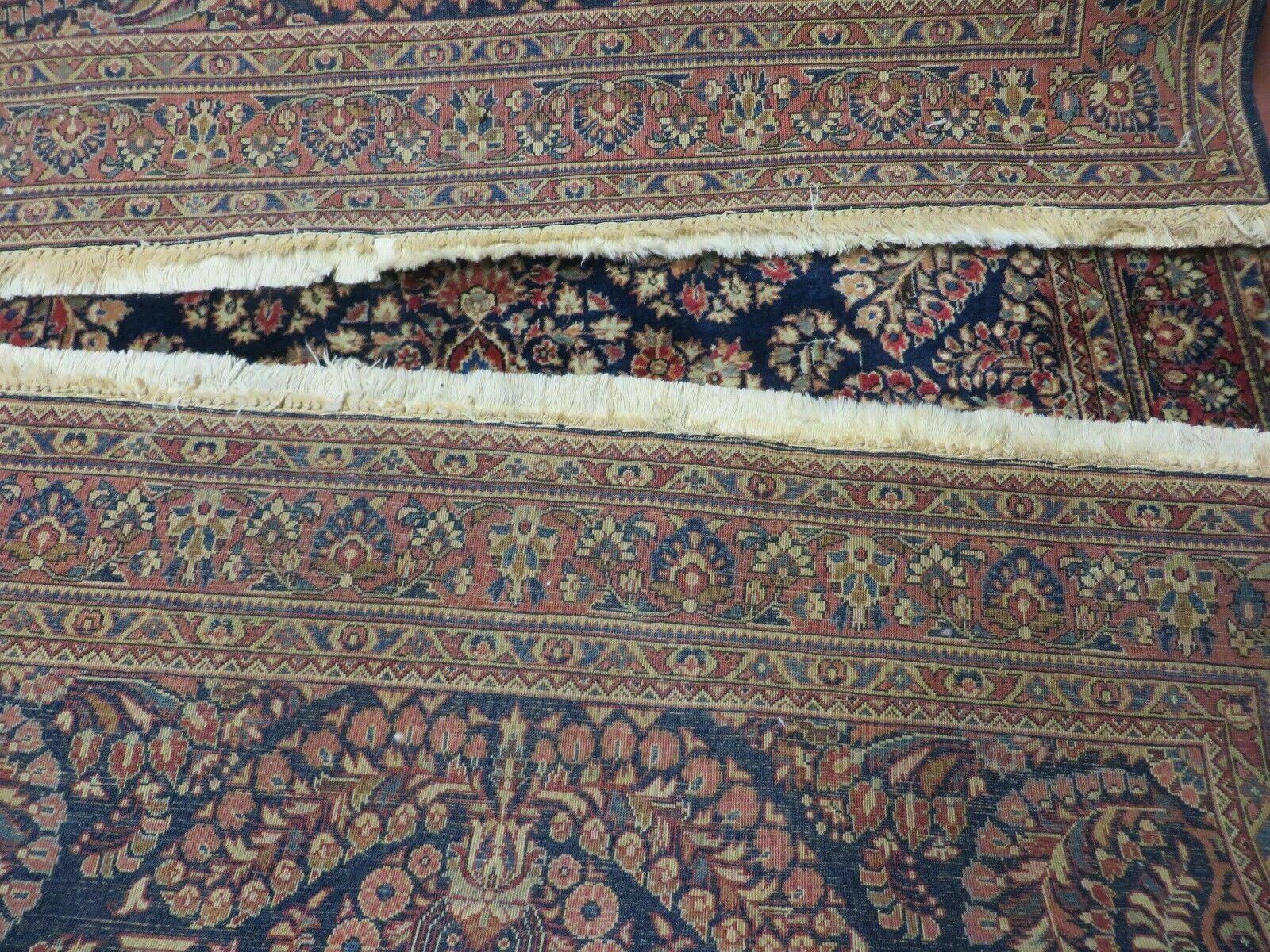 Antique Persian Sarouk Rug 4x6, Hand Knotted 1920s Oriental Carpet 4 x 6 ft, Navy Blue and Red Wool Rug, Handmade Floral Allover Persian Area Rug