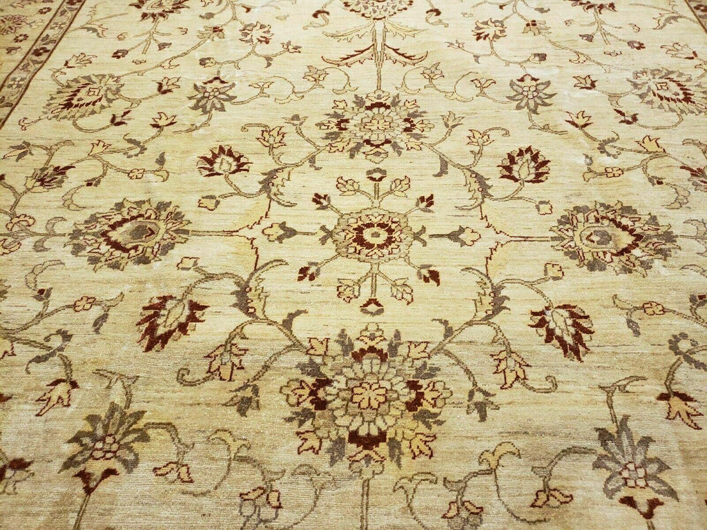 Oushak Rug 10x14 Neutral Colors Handmade Peshawar Wool Carpet Oatmeal Beige