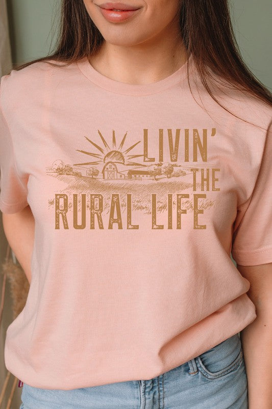 Livin The Rural Life Western Farm Graphic Tee T-Shirt