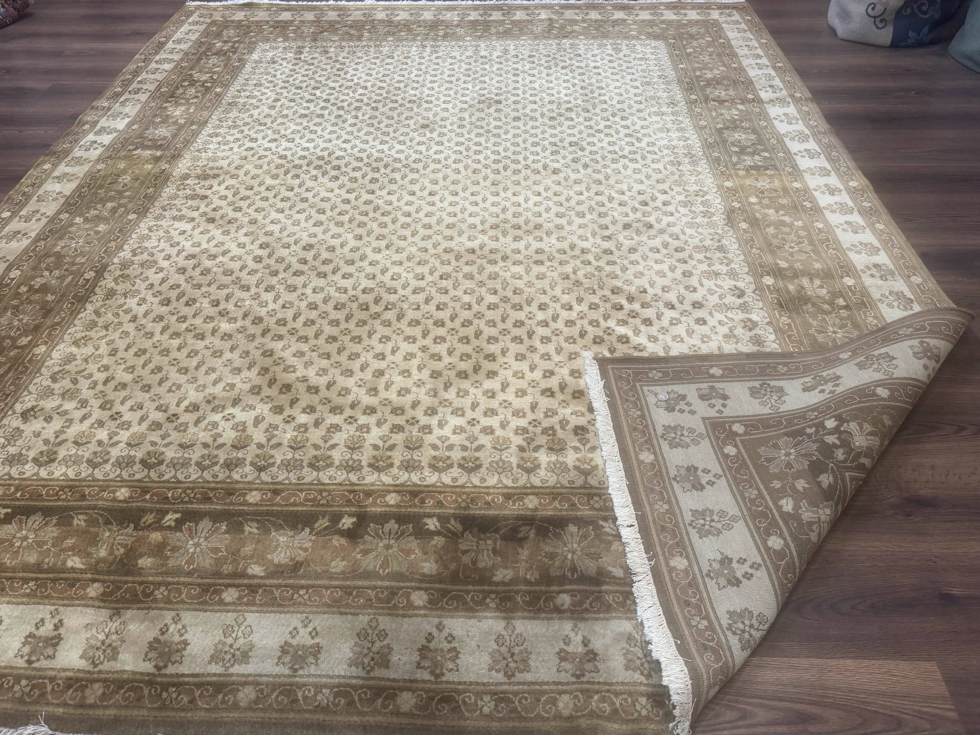 Indo Persian Rug 8x10, Allover Pattern, Beige, Wool Handmade Carpet