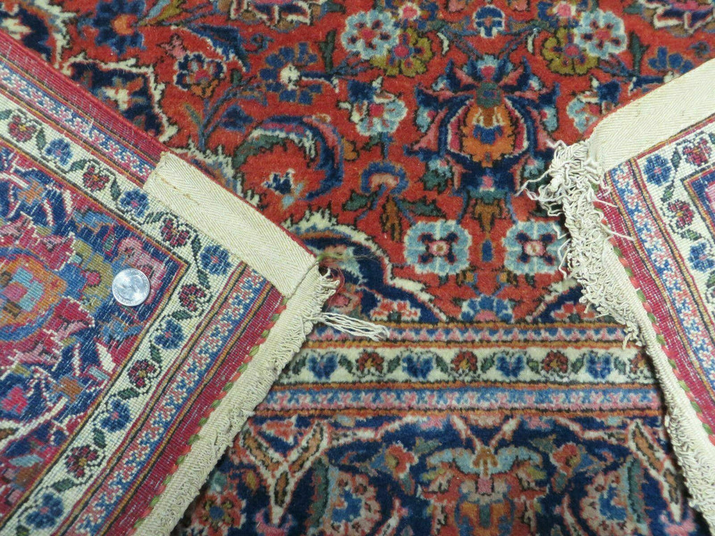 Persian Kashan Rug 4x7, Red and Navy Blue Semi Antique Vintage Wool Oriental Carpet, Hand Knotted Rug, Floral Medallion, High Quality Fine Carpet