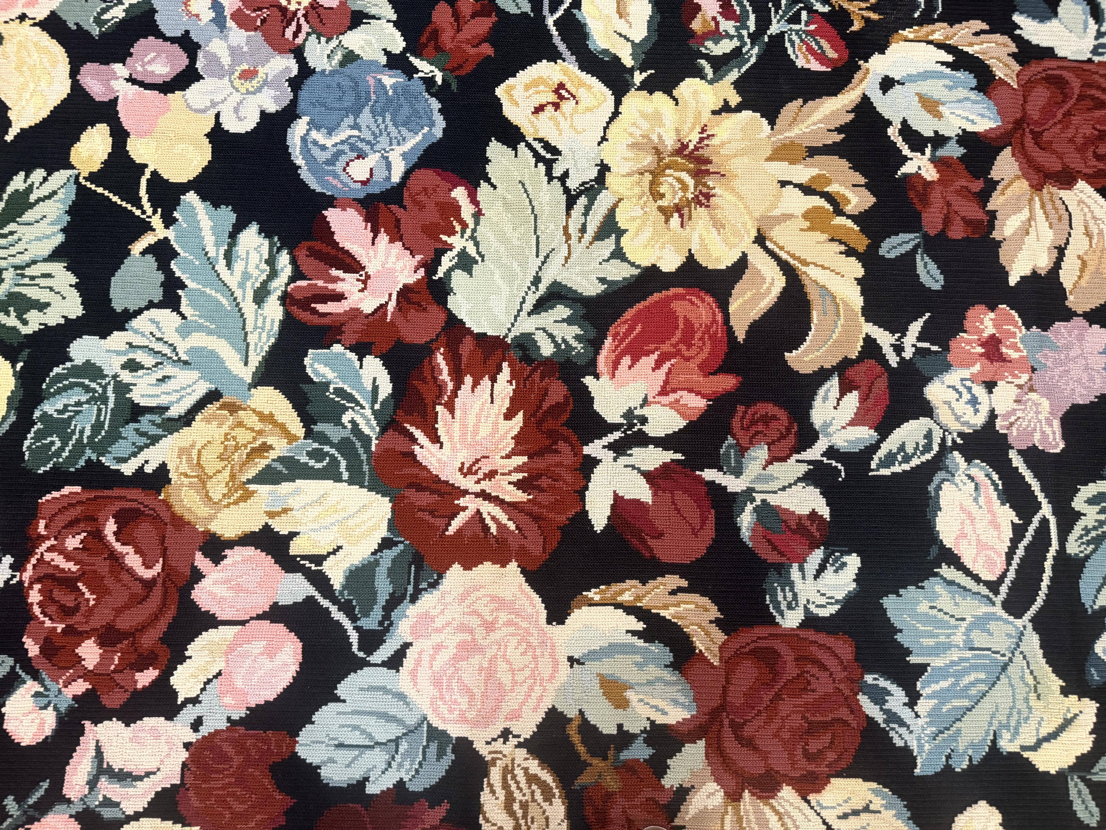 Palace Size Needlepoint Rug 12x18, Vintage Spanish Portuguese Carpet, Floral Design