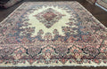 Persian Sarouk Rug 9x12, Ivory & Blue, Semi Open Field