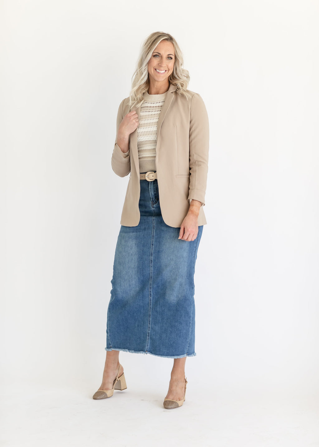 Dakotah Raw Hem Long Denim Skirt - FINAL SALE