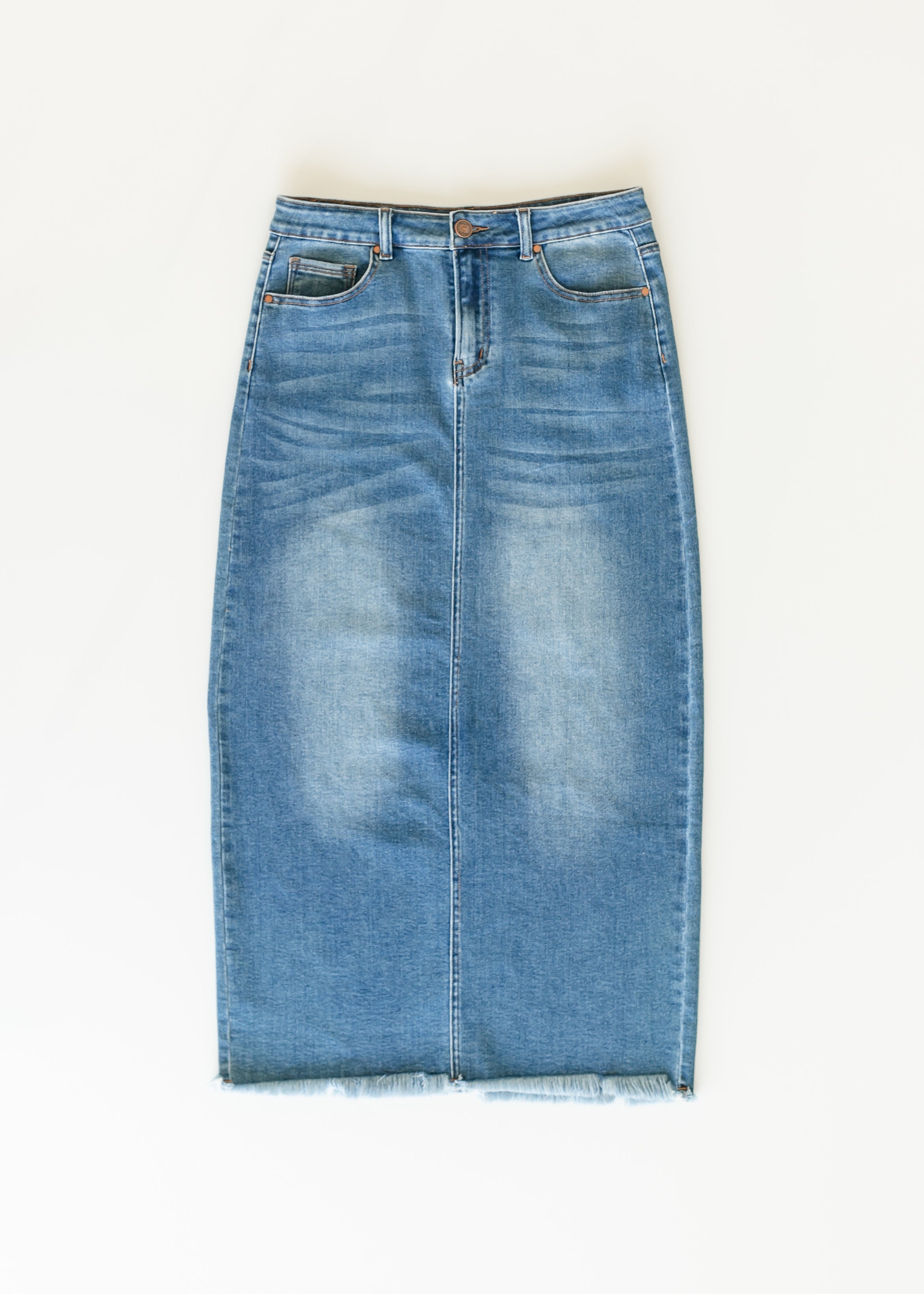 Dakotah Raw Hem Long Denim Skirt - FINAL SALE