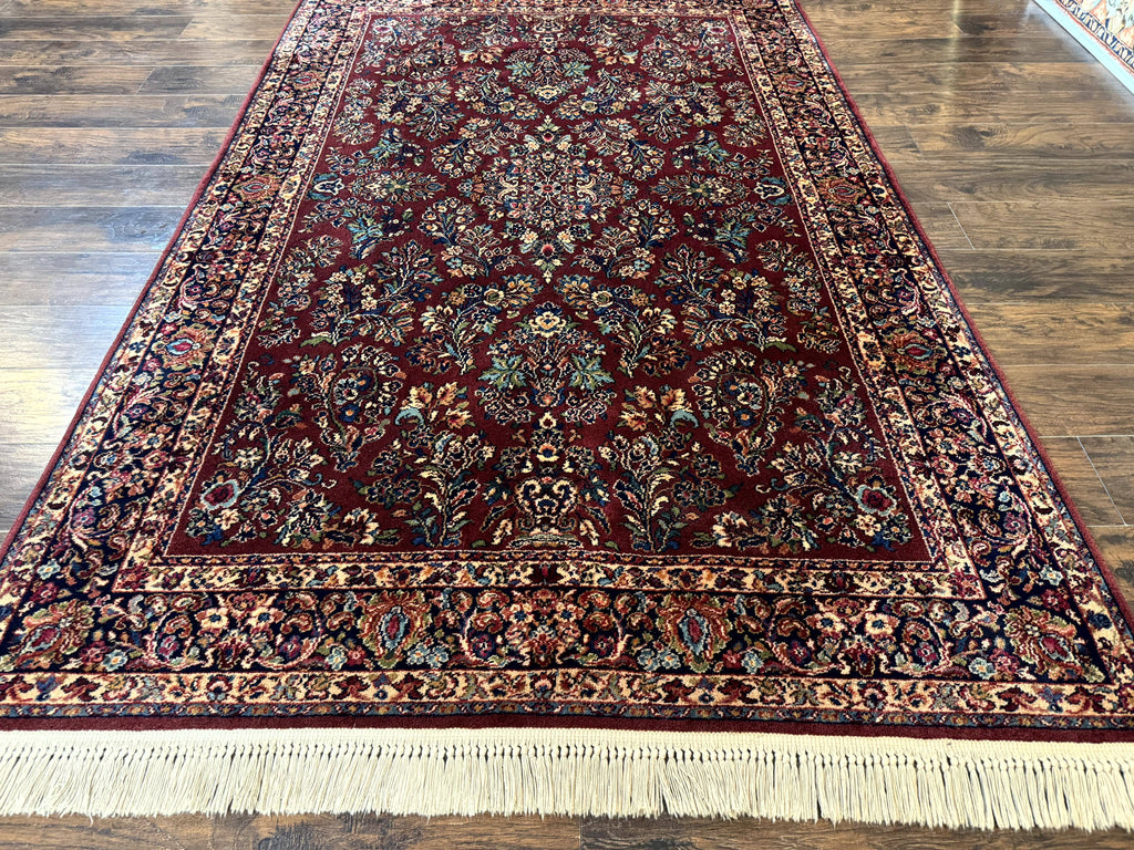 5.9 x 9 Karastan Rug Red Sarouk Rug #785, 100% Wile Pile Carpet, Original 700 Series, Vintage