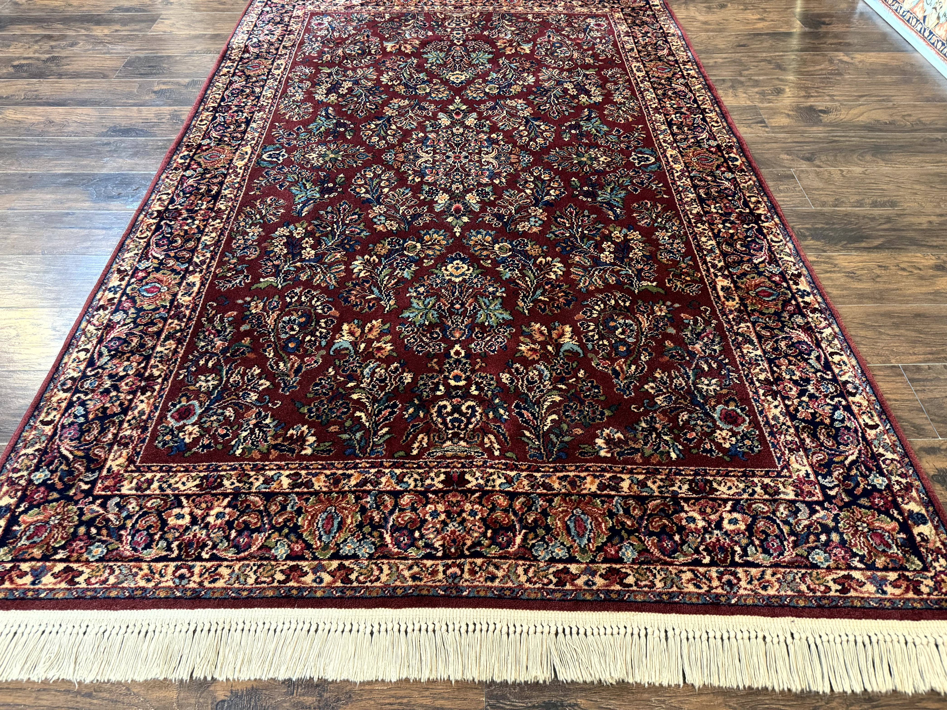 5.9 x 9 Karastan Rug Red Sarouk Rug #785, 100% Wile Pile Carpet, Original 700 Series, Vintage