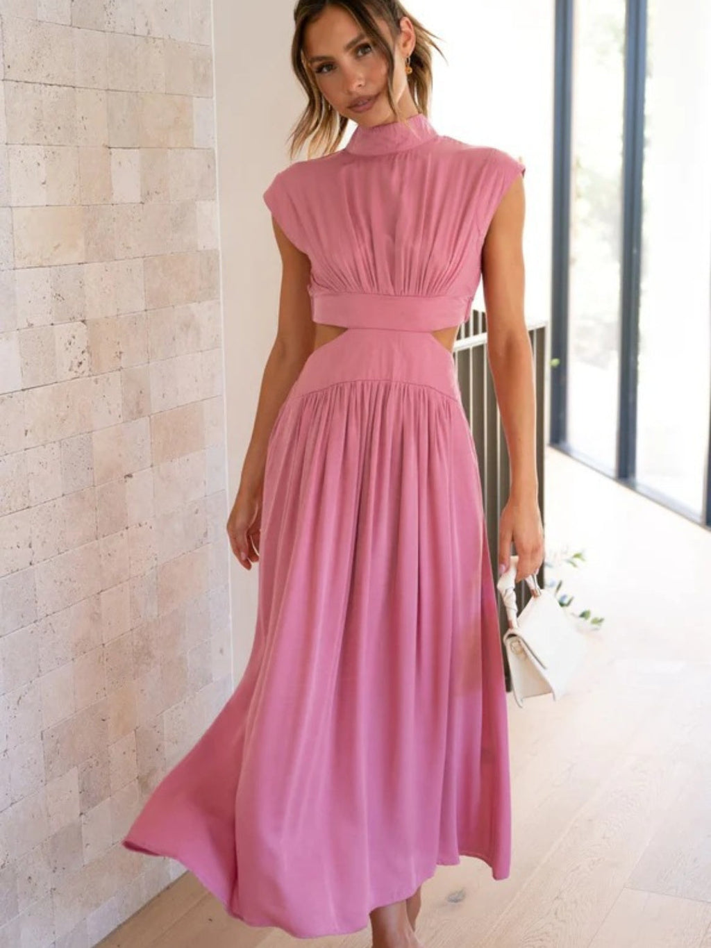 Modern Cutout Mock Neck Sleeveless Ruched Dress Elegant Dress For Women