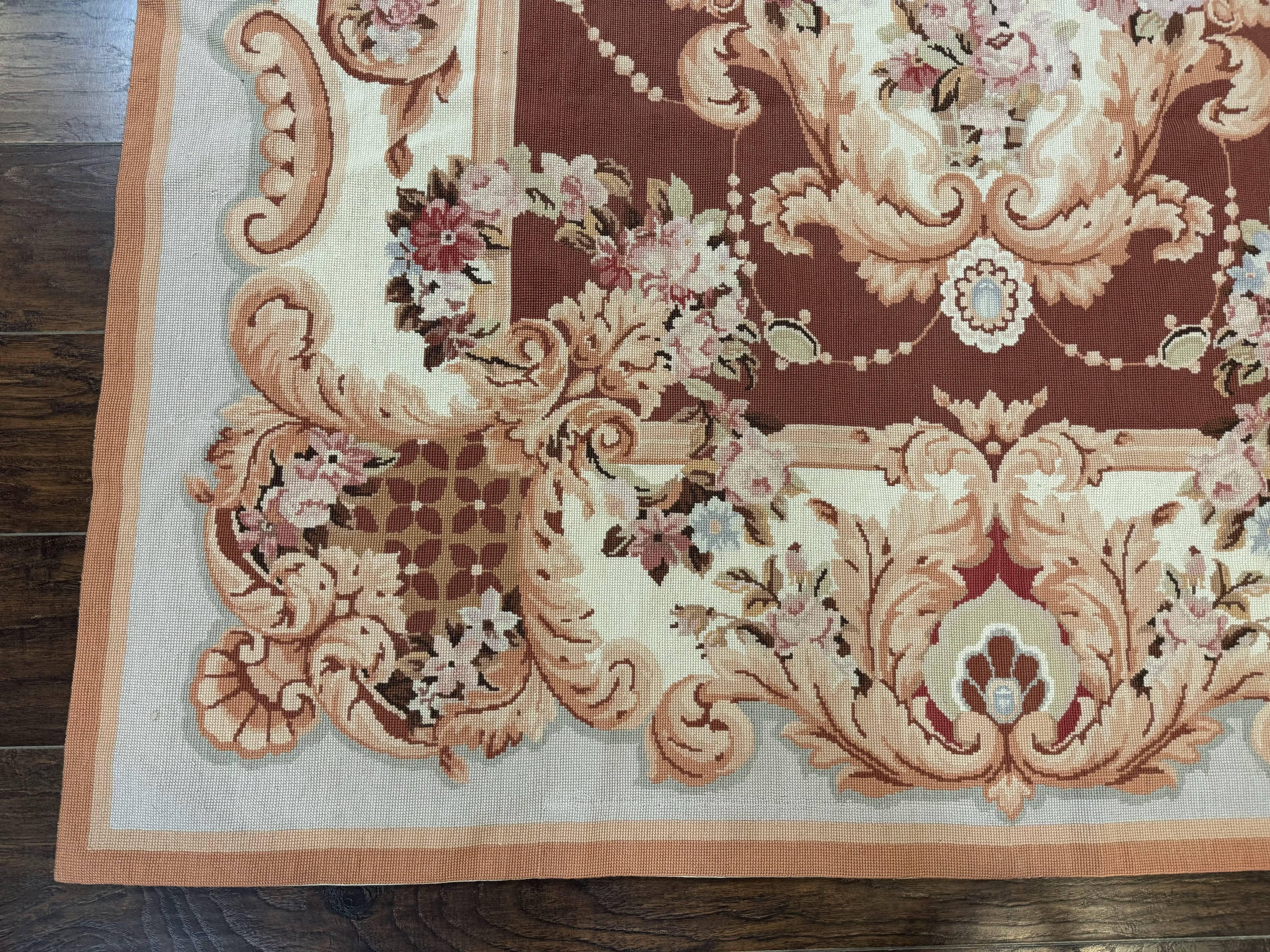 Vintage Needlepoint Rug 6x9, Aubusson Rug, Flatweave Wool Elegant Carpet, Medium Size, French European Design