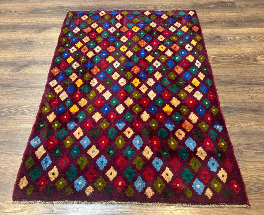 Balouch Rug 3x5, Afghan Rug, Purple-Maroon, Multicolor, Tribal Rug