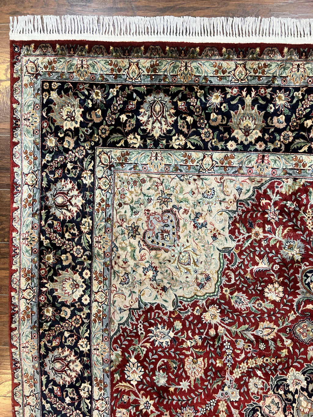 Pak Persian Rug 8x10, Wool Hand Knotted Vintage Carpet, Dark Red & Navy Blue, Dome Design Floral Medallion Rug, 8 x 10 Oriental Rug