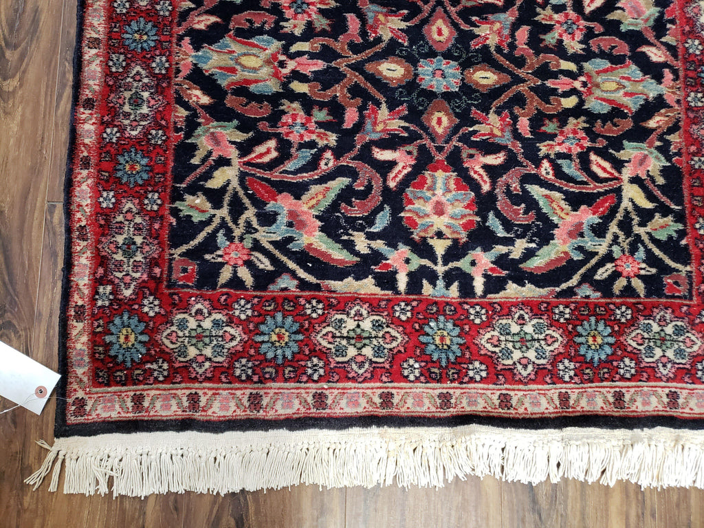Antique Persian Sarouk Rug 3x5, Navy Blue, Allover Pattern, Hand Knotted