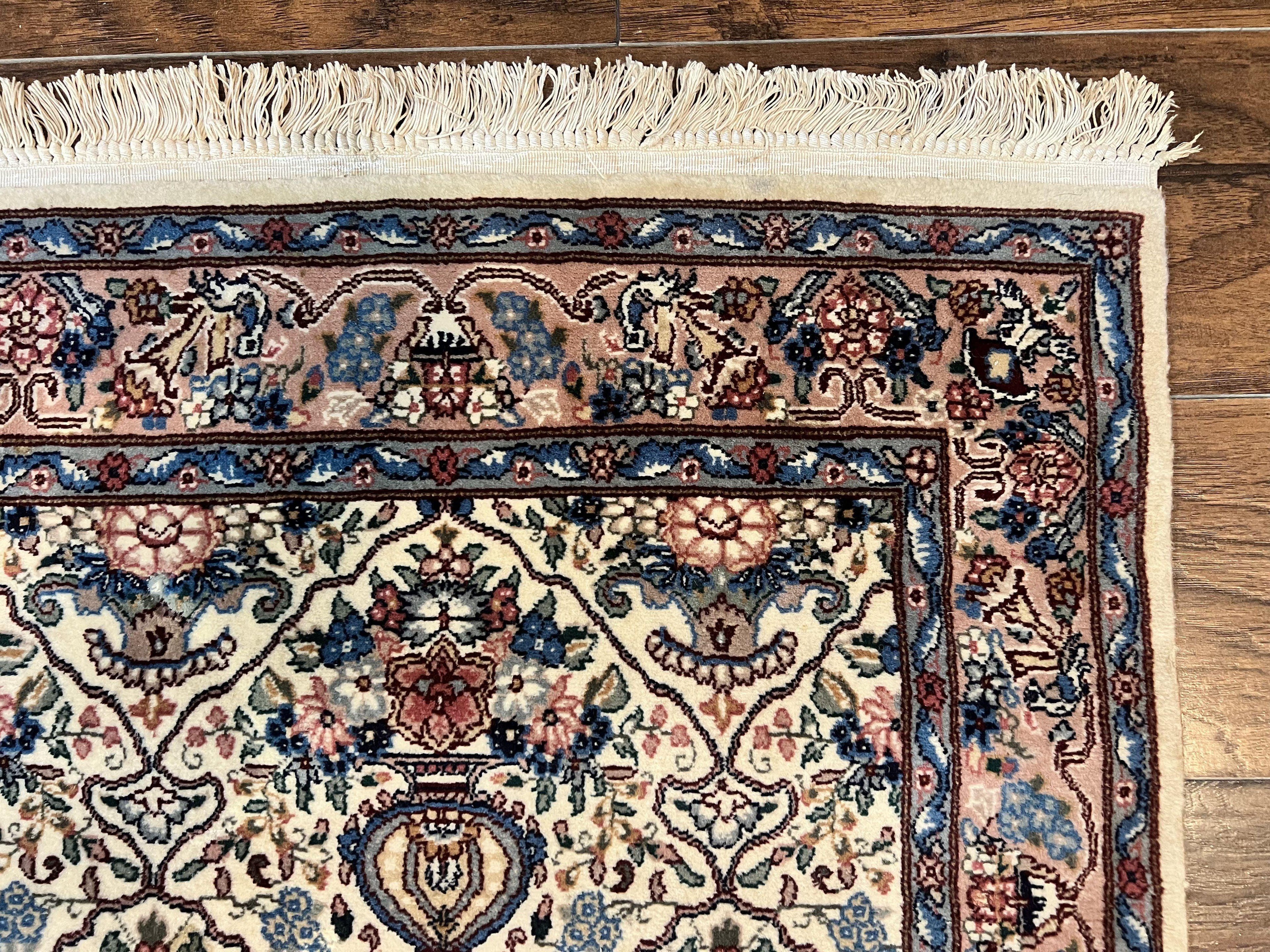 Sino Persian Runner Rug 2.8 x 14, Hand Knotted Vintage Oriental Hallway Rug, 14ft Runner, Cream, Floral, Wool