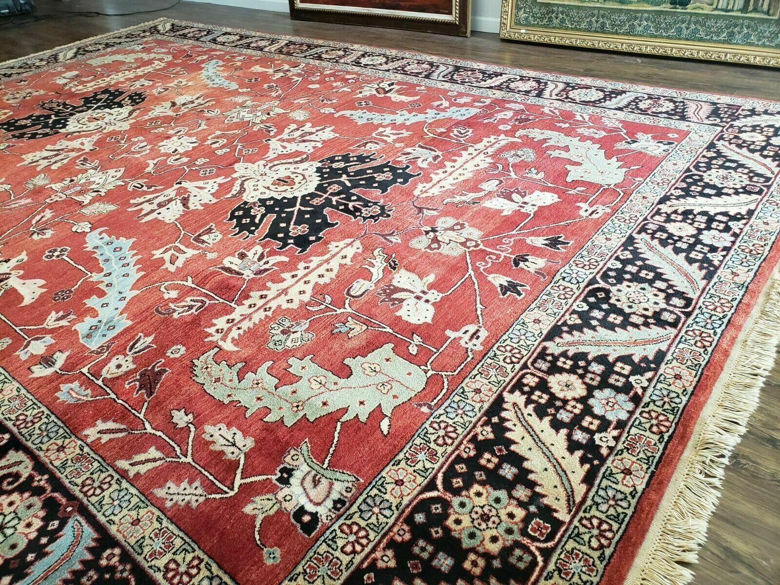 10' X 14' Vintage Hand Made Turkish Wool Rug Carpet Red Black Hand Knotted Nice
