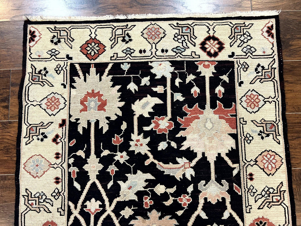 Turkish Flatweave Kilim Rug 3x5, Black, Handmade Vintage Wool Carpet