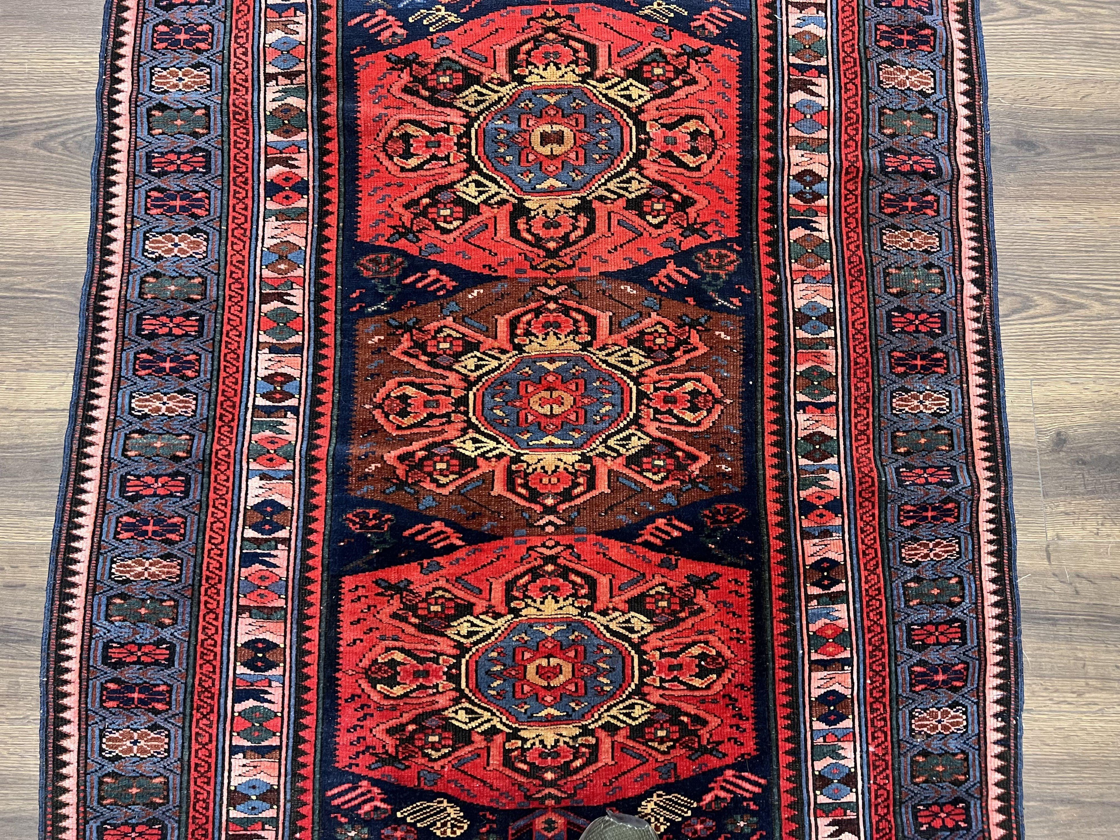 Antique Caucasian Seychour Rug 3.7 x 5.5, Collectible Oriental Carpet, Navy Blue and Red, Fine Kuba Rug, Vintage Rug, Wool Hand Knotted Rug