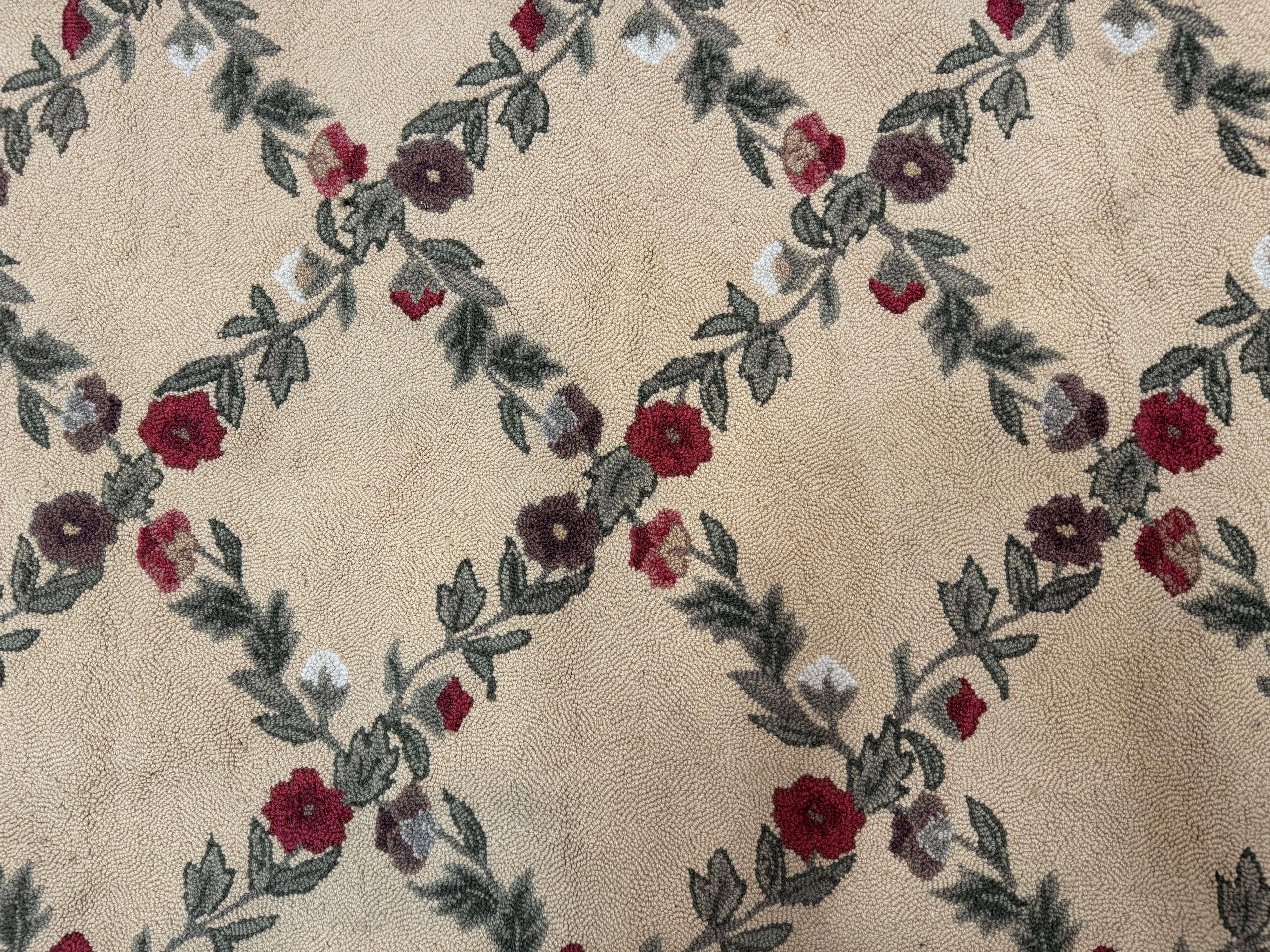 Vintage Hooked Rug 7x9, Rosters in Border, Roses and Butterflies