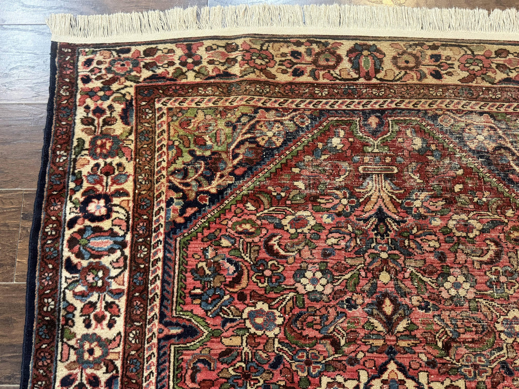 Antique Persian Malayer Rug 4'7" x 6'6" – 1920s Tribal Red Wool Carpet