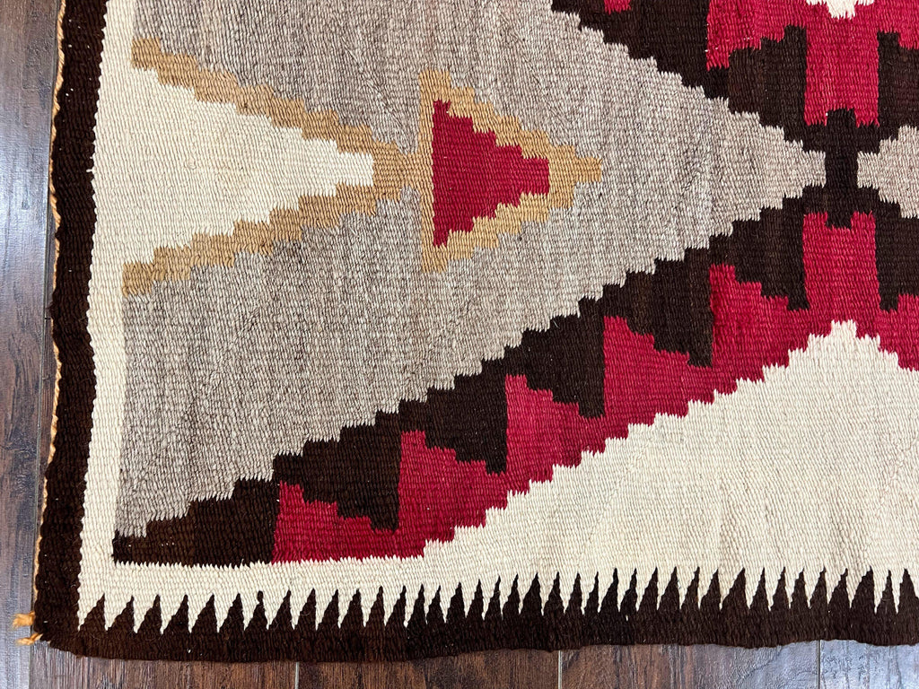 Antique Navajo Rug 2x4, Collectible Native American Wool Handmade Rug, Ivory Black Red Gray, Vintage Navajo Textile