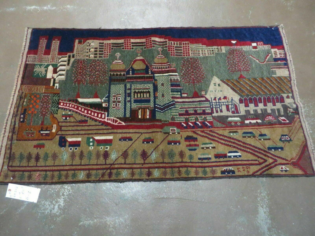 3' X 5' New Vintage Handmade Afghan Balouch Tribal Wool Pictorial Rug # 302