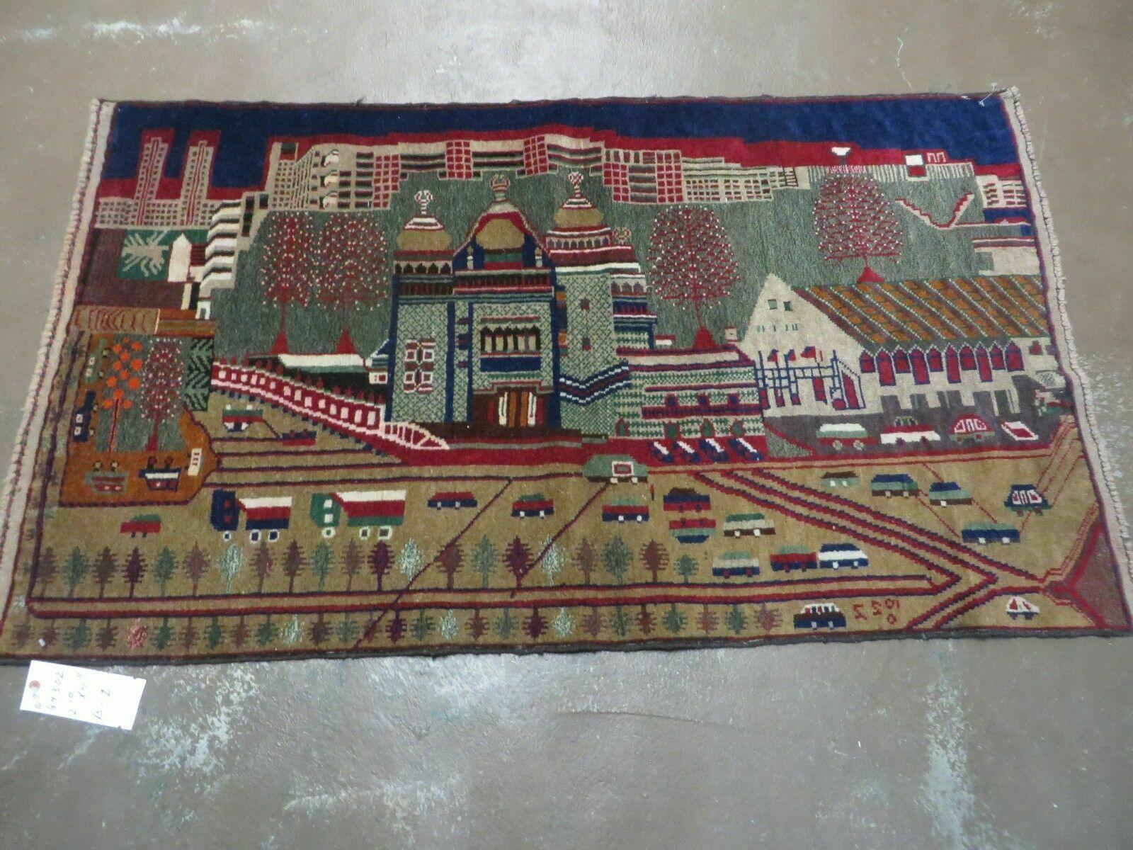 3' X 5' New Vintage Handmade Afghan Balouch Tribal Wool Pictorial Rug # 302