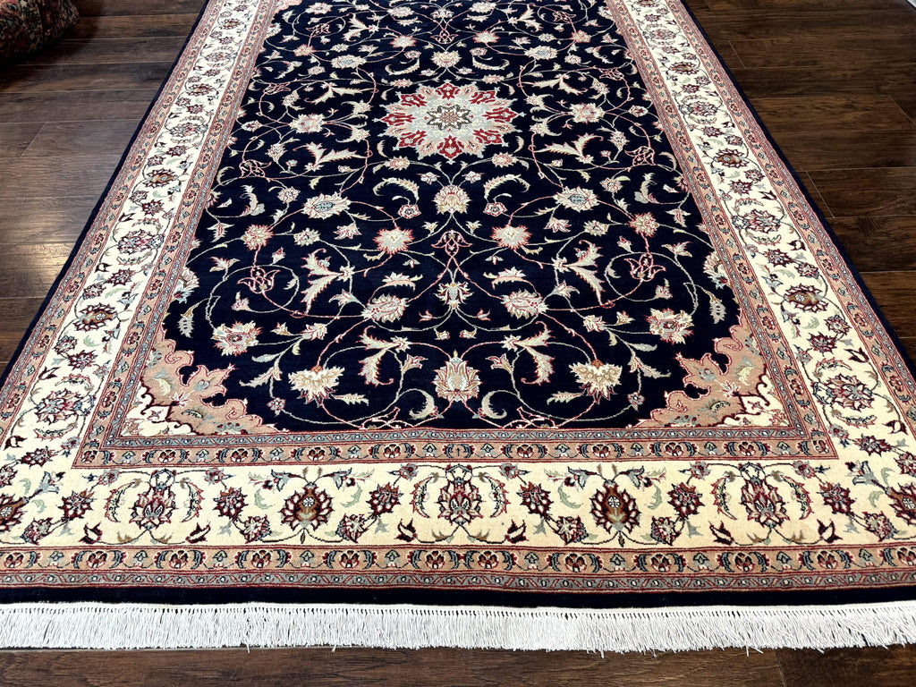 Navy Blue Pak Persian Rug 6x10, Floral Medallion, Traditional Persian Area Rug, Fine 240 KPSI