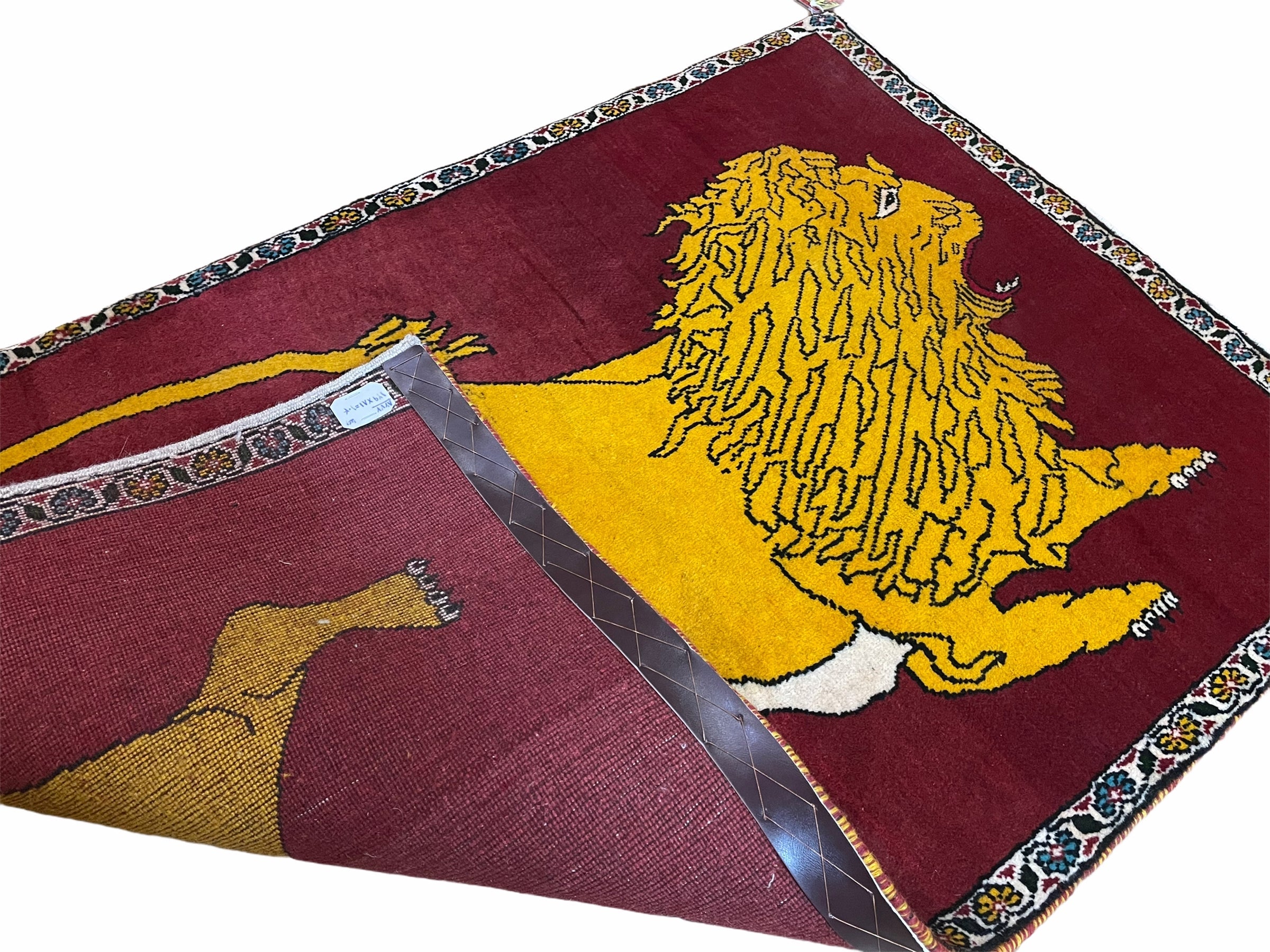 Persian Gabbeh Rug 3x4, Lion Pictorial, Red