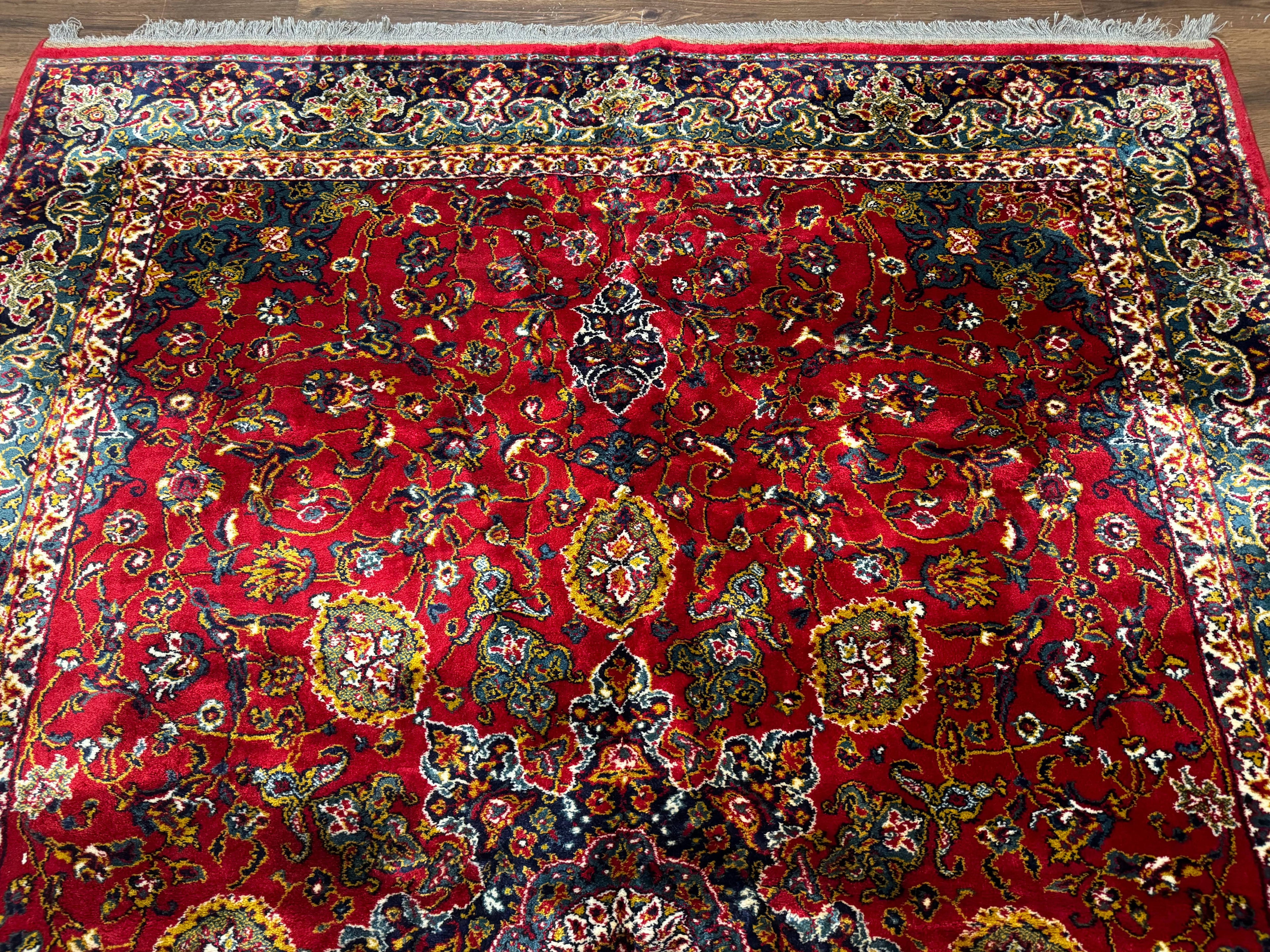 Red Persian Rug 6x9, Medallion Carpet, Ardebil Design, Vintage Belgium Power Loomed Carpet