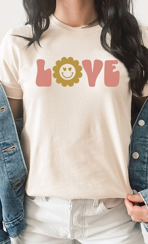 Love Sparkley Heart Eyes Flower Graphic Tee T-Shirt