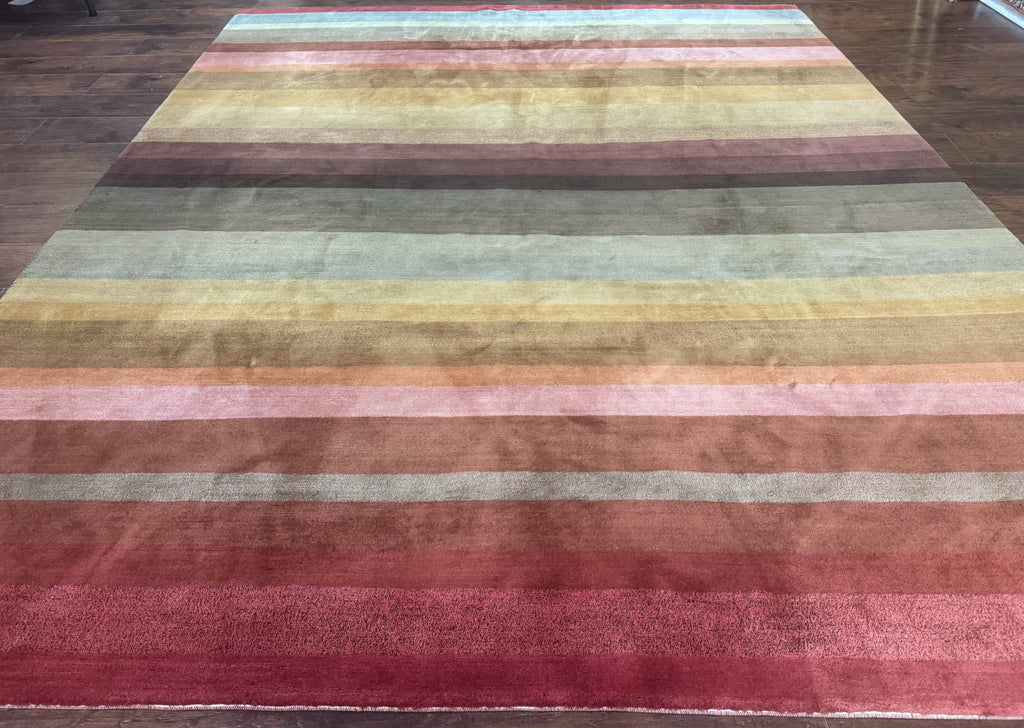 Modern Persian Gabbeh Rug 8x10, Multicolor Stripes, Soft Thick Wool Pile