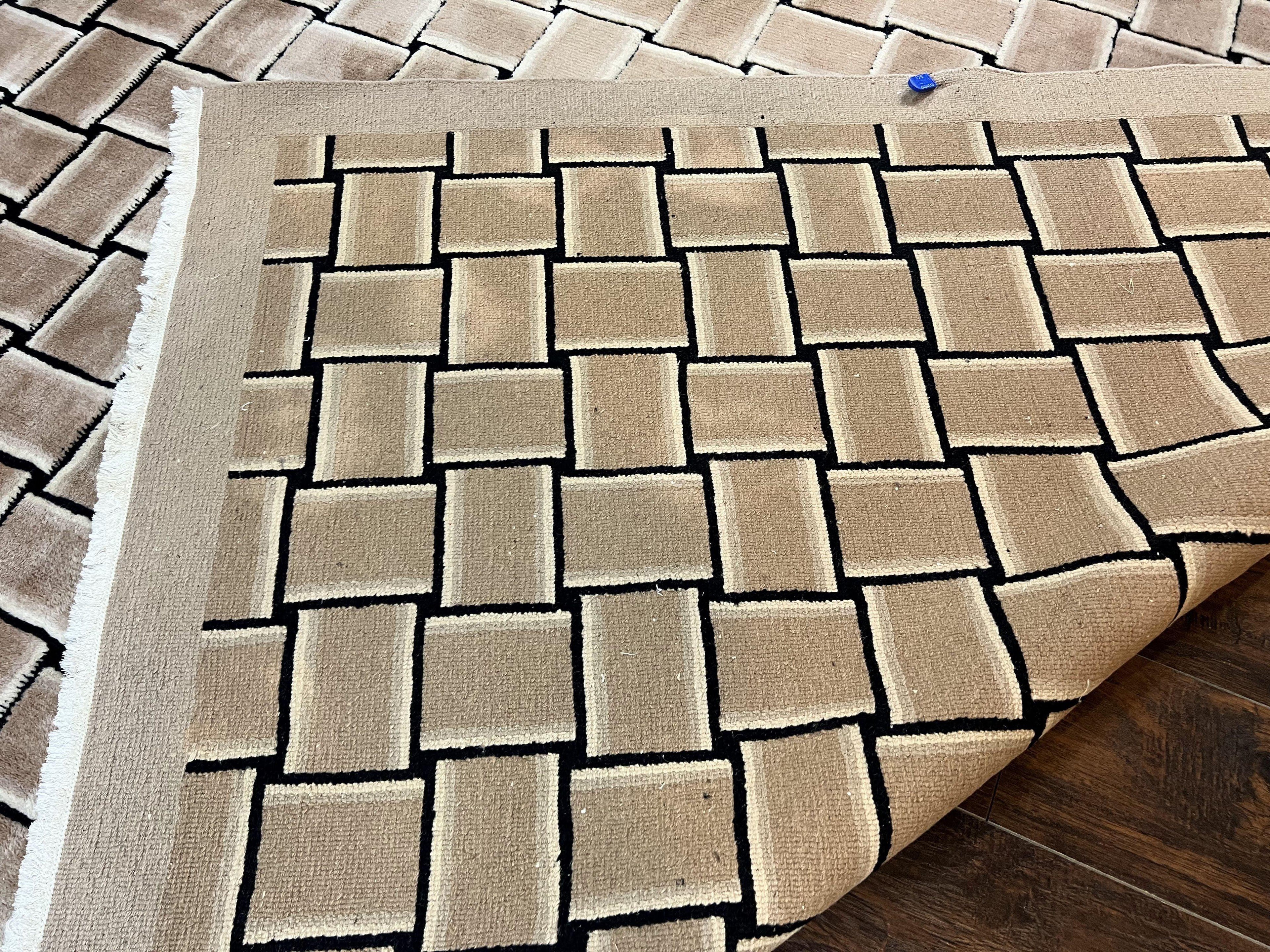 Tibetan Rug 9x12, Handmade, Wool, Modern Design