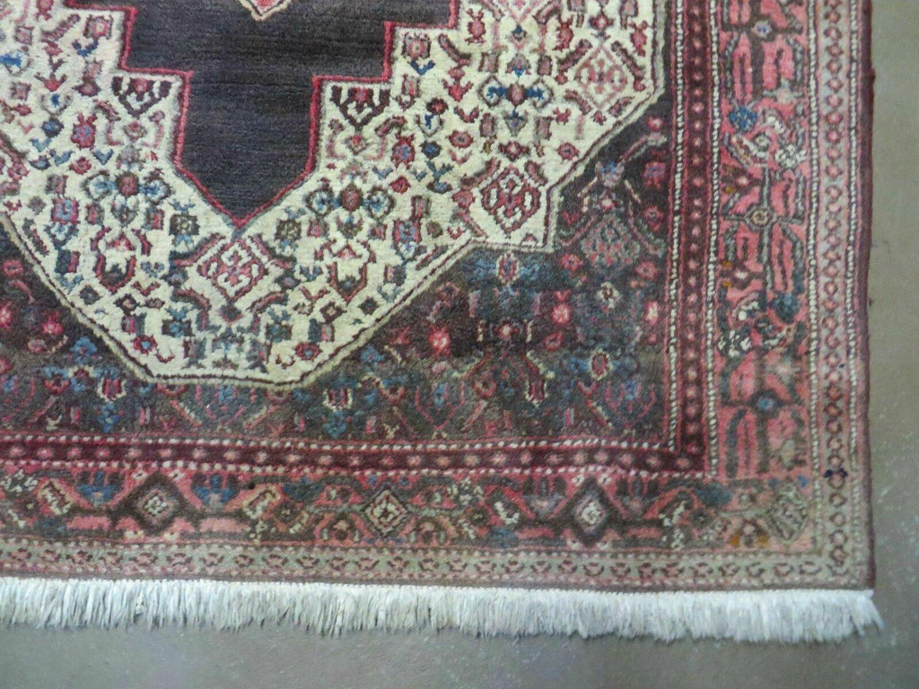 4' X 5' Antique Handmade India Floral Oriental Wool Rug Brown Vegetable Dyes