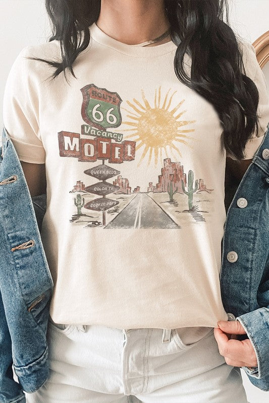 Route 66 Motel Vacancy Road Trip Graphic Tee T-Shirt