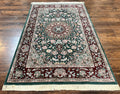 Pak Persian Rug 4x6, Wool Hand Knotted Vintage Carpet, Dark Green, Floral Medallion, Fine Oriental Rug