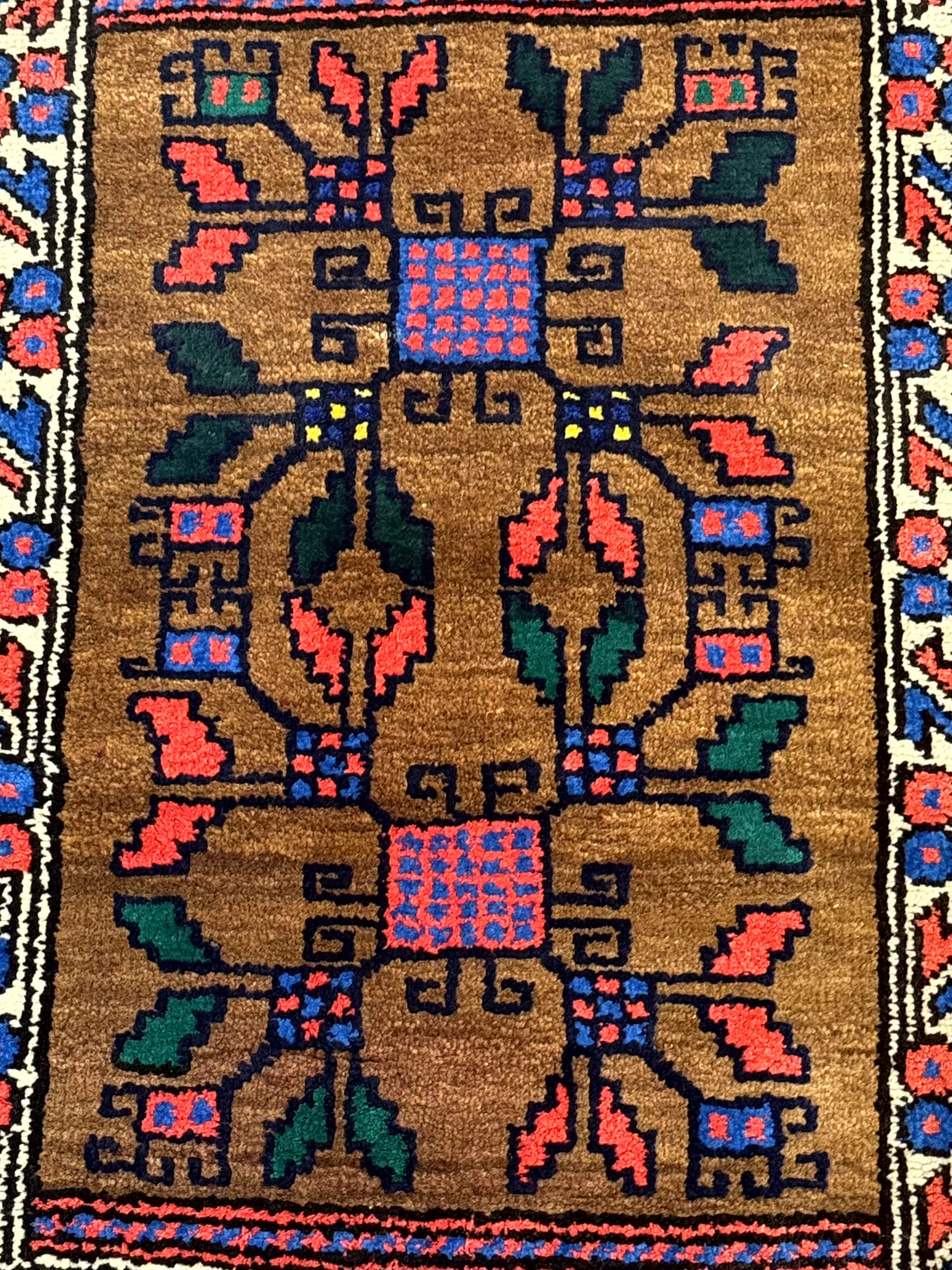 Small Persian Baluchi Rug, Tribal Rug, Brown, Multicolor